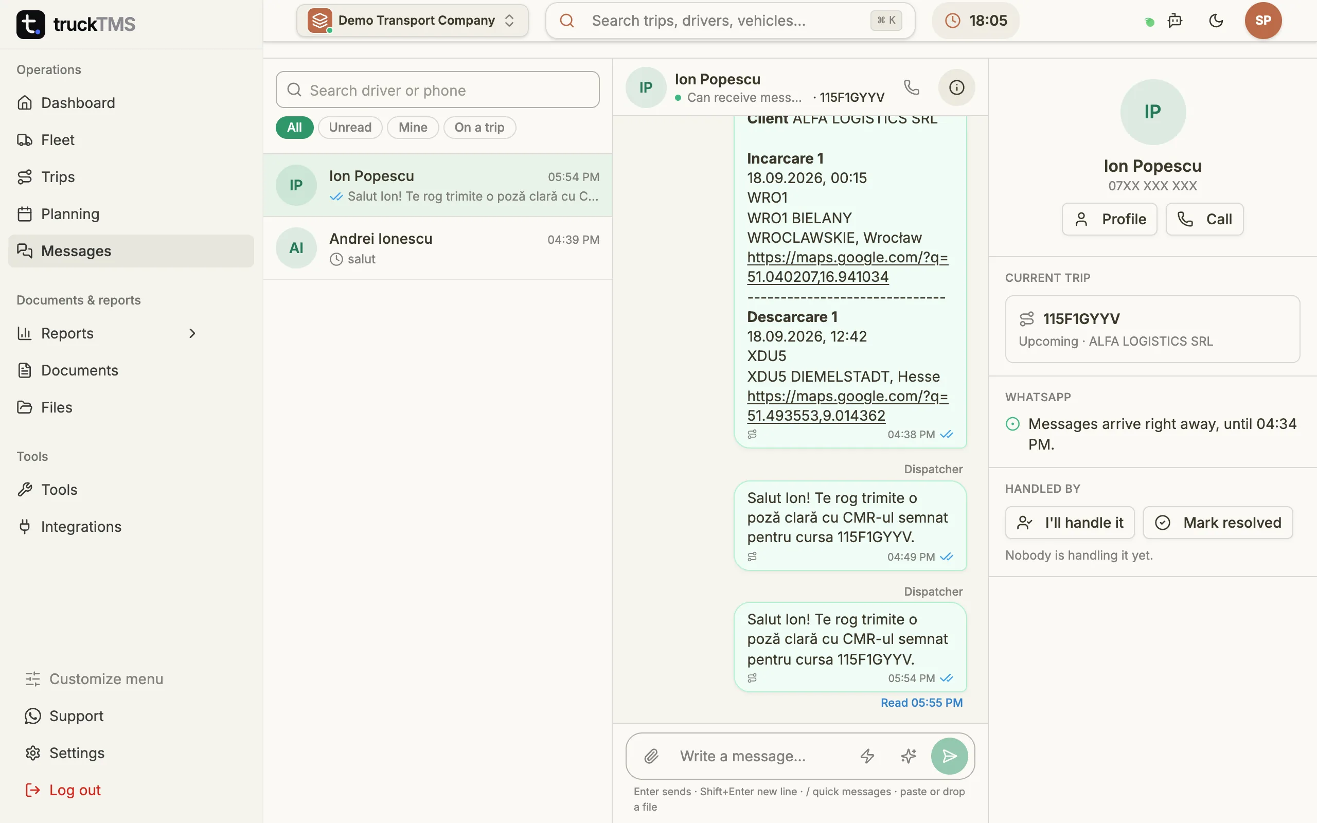 WhatsApp Integration im TMS: Mit Fahrern direkt aus truckTMS schreiben